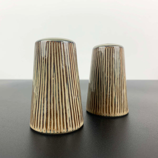 Striped pottery salt and pepper shaker set