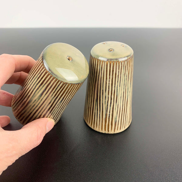 Striped pottery salt and pepper shaker set