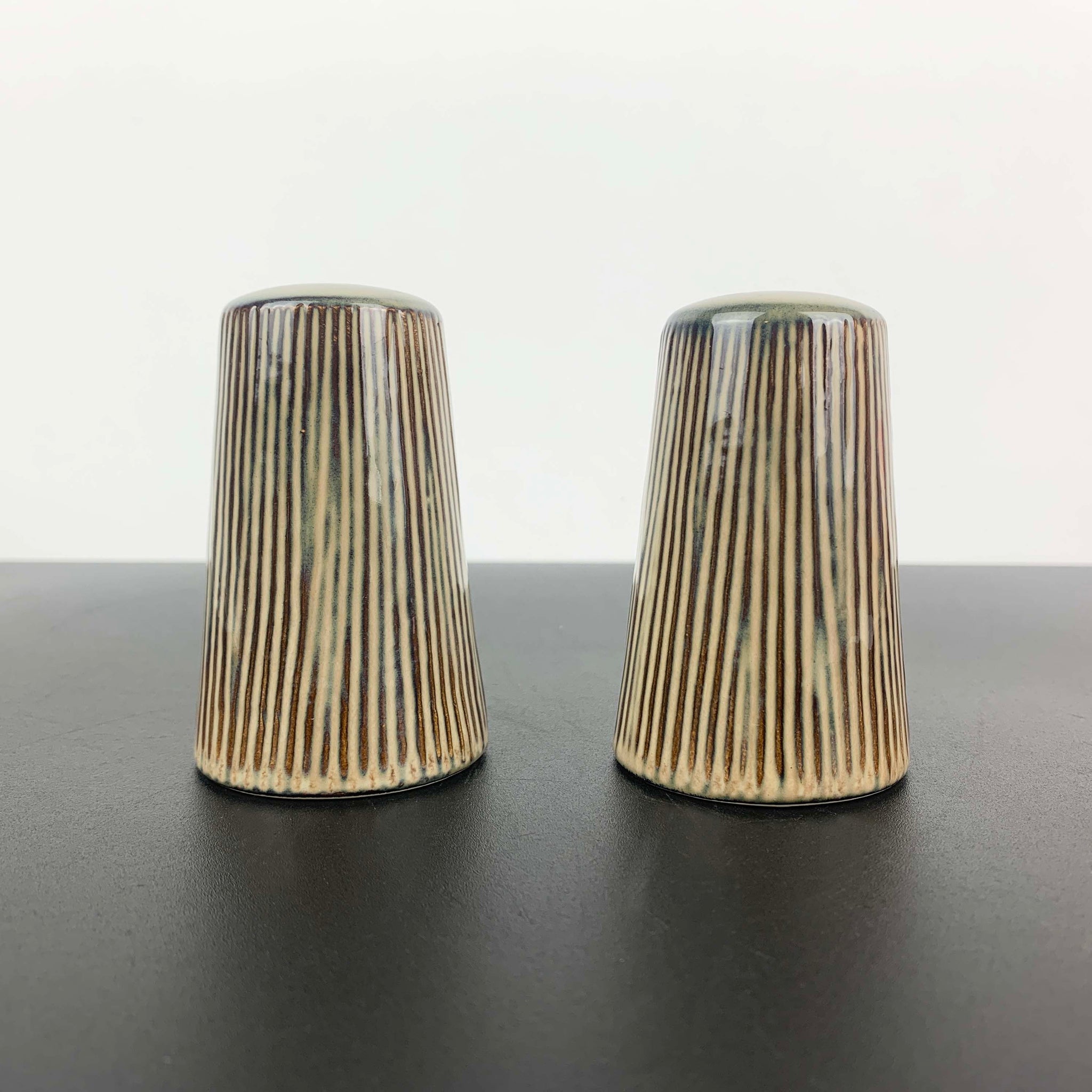 Striped pottery salt and pepper shaker set