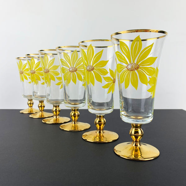 Sunflower gold gilt footed champagne flute - Set of 6