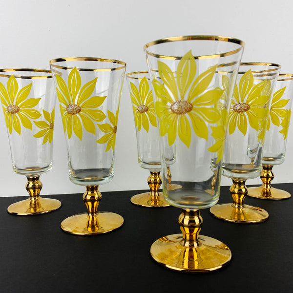 Sunflower gold gilt footed champagne flute - Set of 6