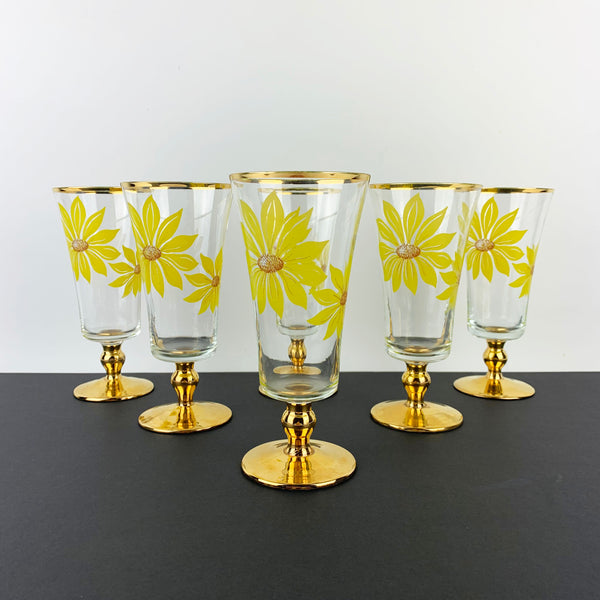 Sunflower gold gilt footed champagne flute - Set of 6