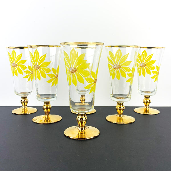 Sunflower gold gilt footed champagne flute - Set of 6