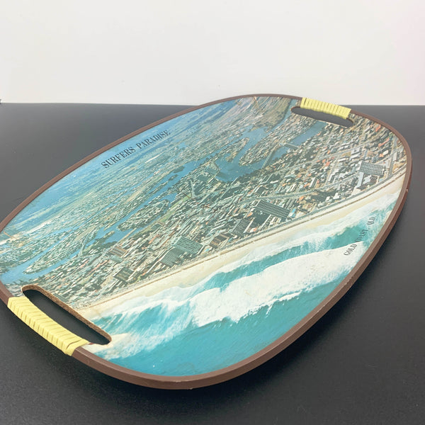 Retro 1970's Surfers Paradise aerial view plastic serving tray