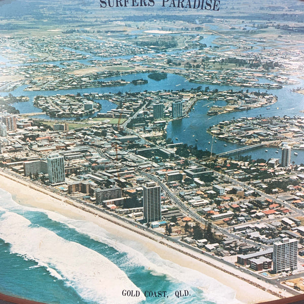 Retro 1970's Surfers Paradise aerial view plastic serving tray