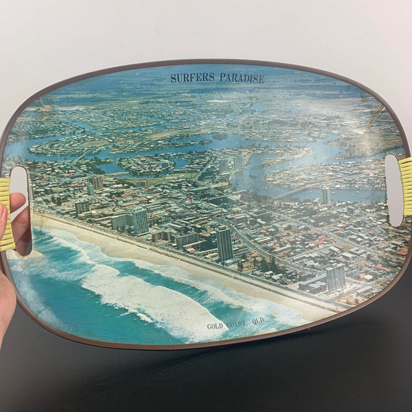 Retro 1970's Surfers Paradise aerial view plastic serving tray