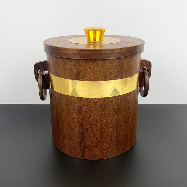 Retro teak ice bucket with tongs