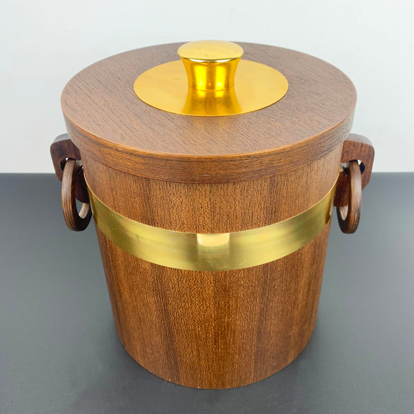 Teak ice bucket with tongs