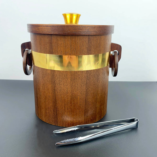 Teak ice bucket with tongs