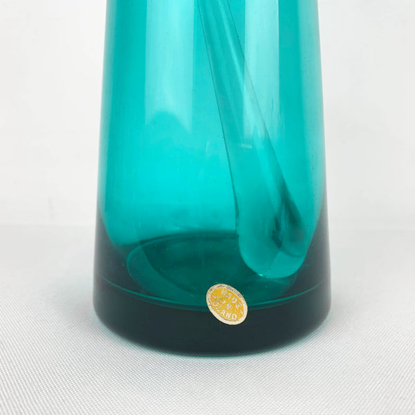 1960's teal glass cocktail set with 4 glasses and stirrer