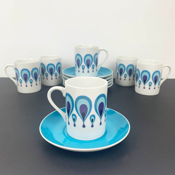 Rare retro aqua and purple coffee duos set