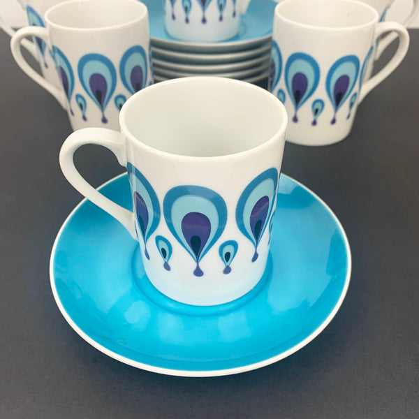 Teetime Japan retro aqua and purple coffee duos with aqua saucers