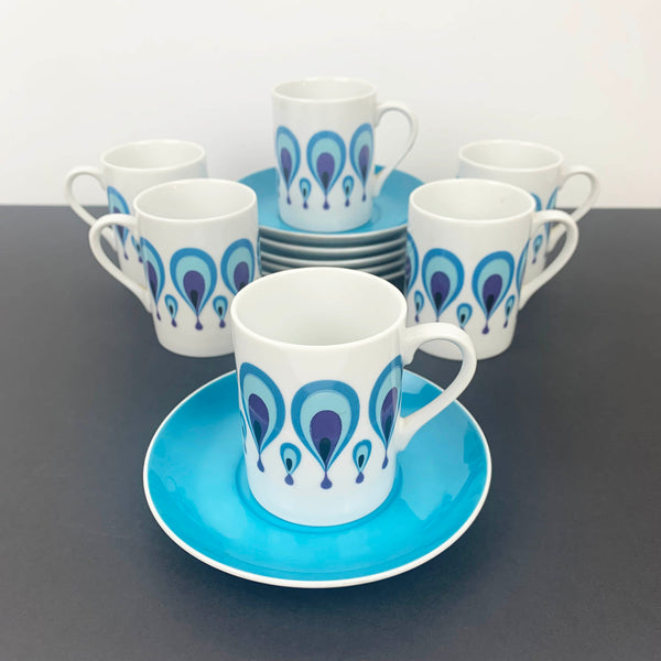 Teetime Japan retro aqua and purple coffee duos set of 6