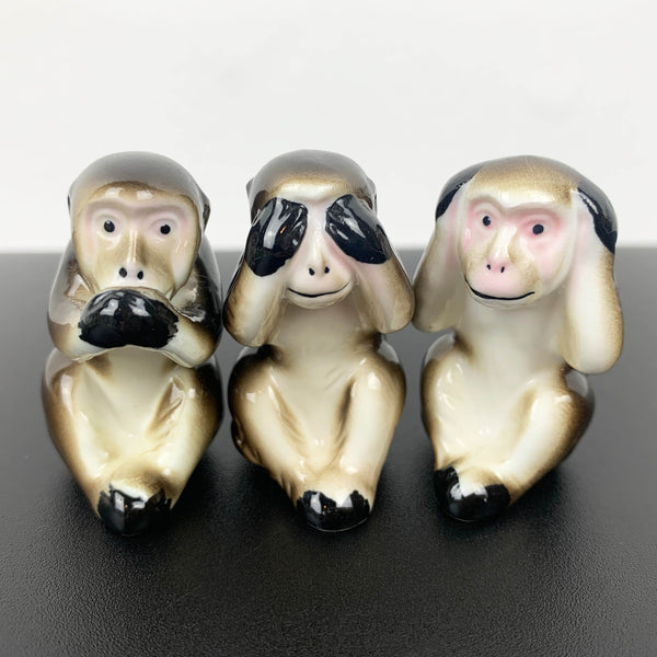 Three wise monkeys miniature ceramic ornaments