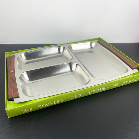 Retro 1970's stainless steel sectioned tray NOS