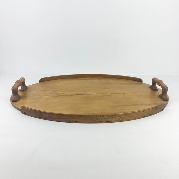 Vintage timber serving tray with moulded handles