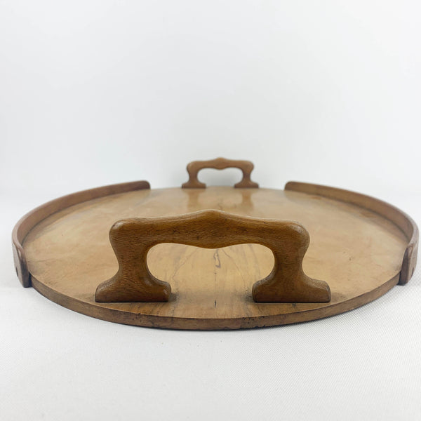 Vintage timber serving tray with moulded handles