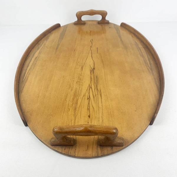 Vintage timber serving tray with moulded handles