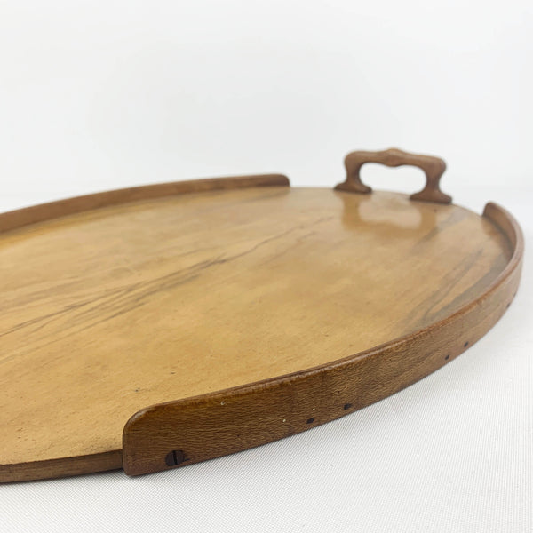 Vintage timber serving tray with moulded handles