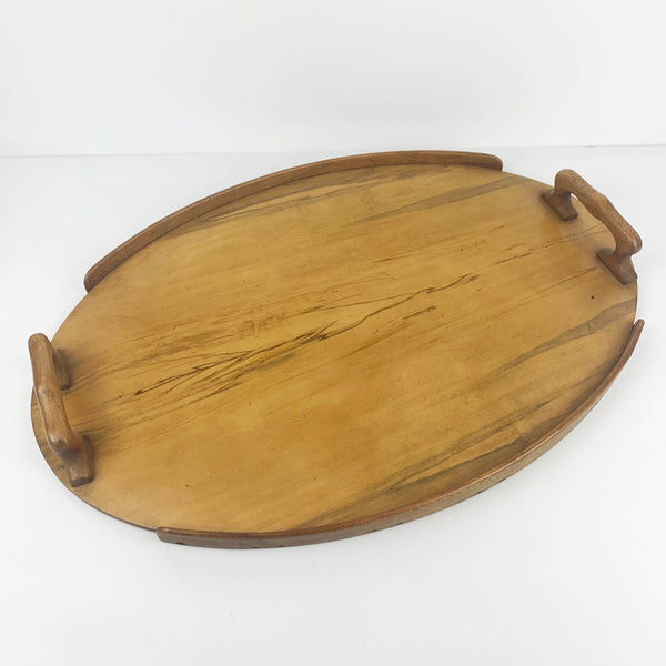 Vintage timber serving tray with moulded handles