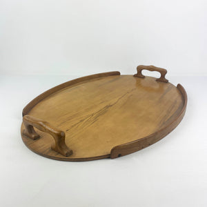 Vintage timber serving tray with moulded handles