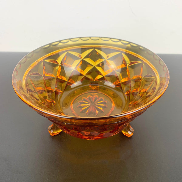 Amber glass tri foot small candy/nut bowl with classic diamond cut