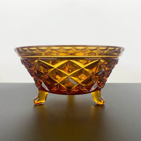 Amber glass tri foot small candy/nut bowl with classic diamond cut