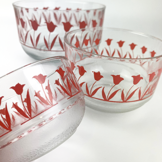 Floral print bowls with frosted glass bottom