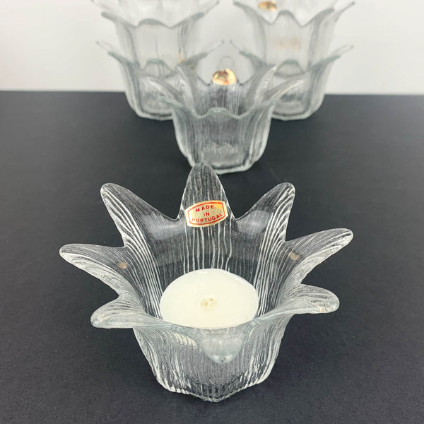 Flower shaped glass tea light candle holders made in Portugal