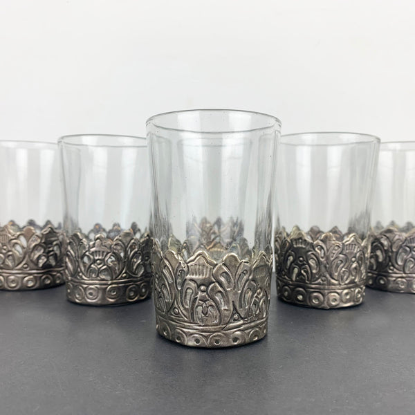 Coffee glass with metal base holders set of 6