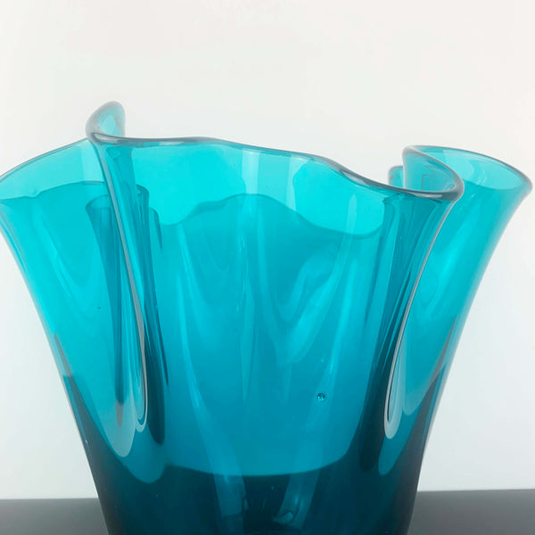 Turquoise blue large handkerchief vase