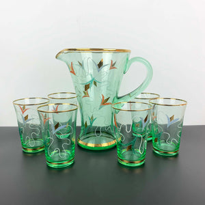 Uranium glass art nouveau drinkware set