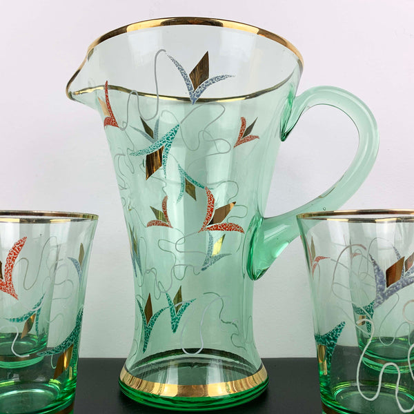 Uranium glass art nouveau drinkware set