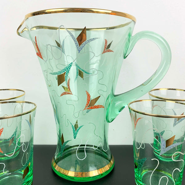 Uranium glass art nouveau drinkware set