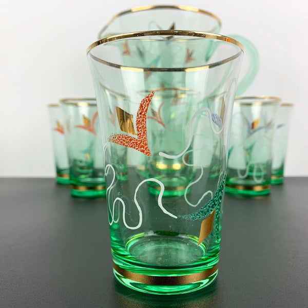 Uranium glass art nouveau drinkware set