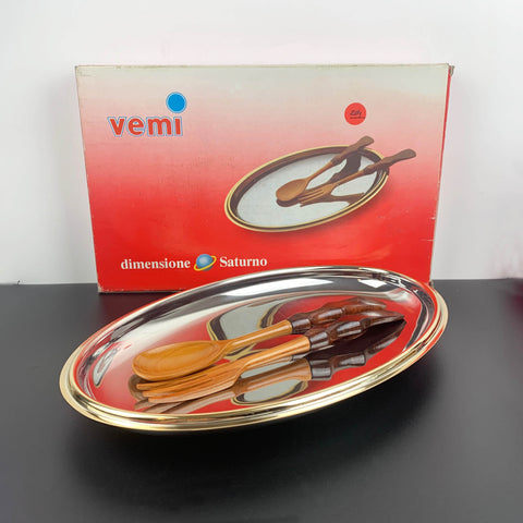 Vemi (Italy) antipasti platter with 24k gold rim and cherry wood utensils