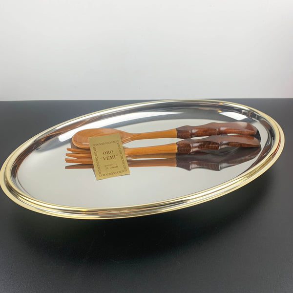 Vemi (Italy) antipasti platter with 24k gold rim and cherry wood utensils