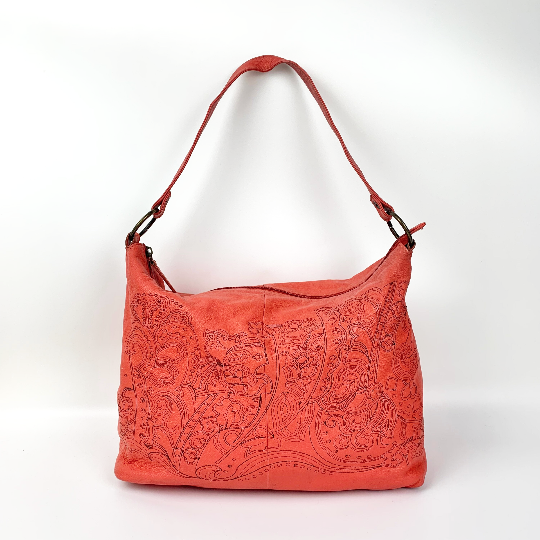 Vintage coral leather handbag