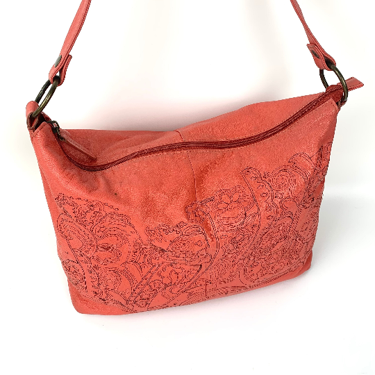 Beautiful coral coloured leather shoulder bag