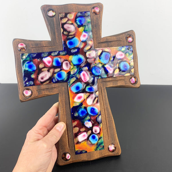 Timber and metal cross wall hanging