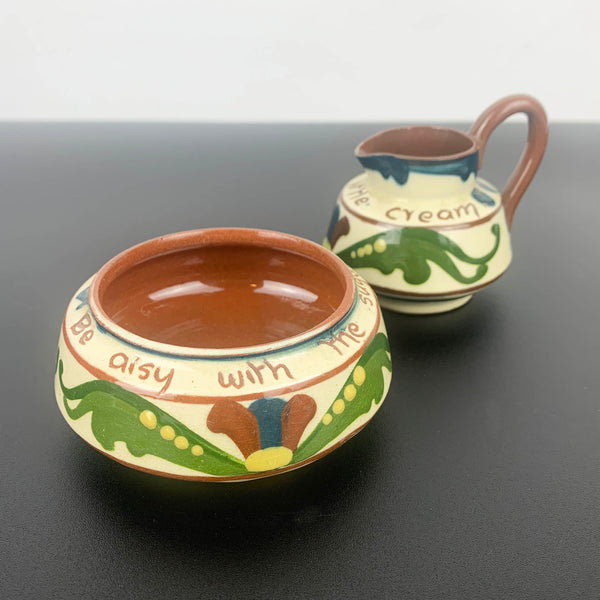 Watcombe Pottery Motto Ware Sugar and Creamer Set