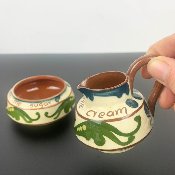 Watcombe Pottery Motto Ware Sugar and Creamer Set