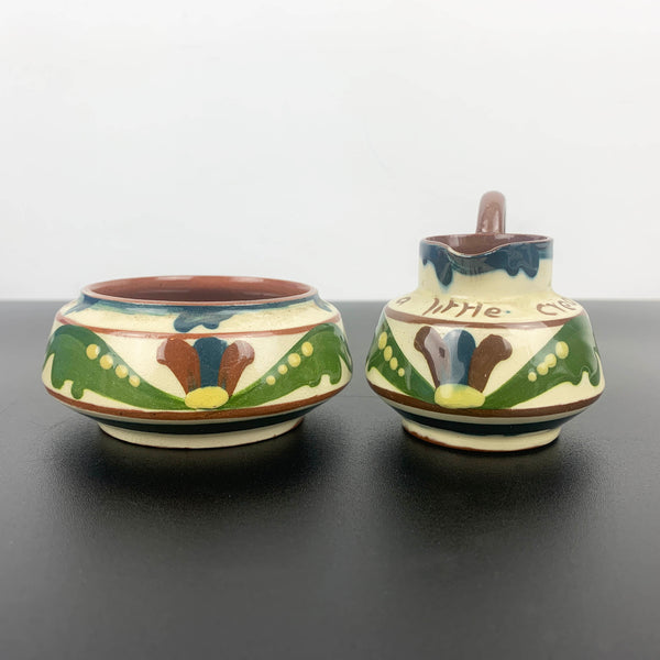 Watcombe Pottery Motto Ware Sugar and Creamer Set