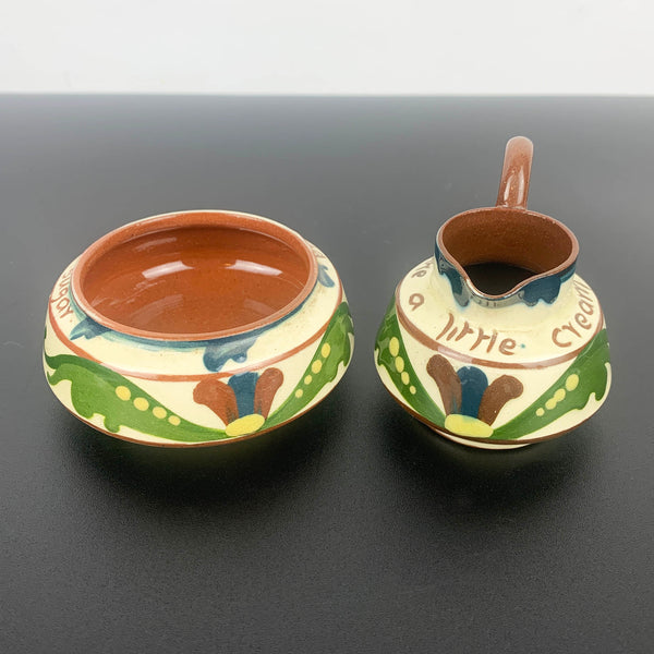 Watcombe Pottery Motto Ware Sugar and Creamer Set