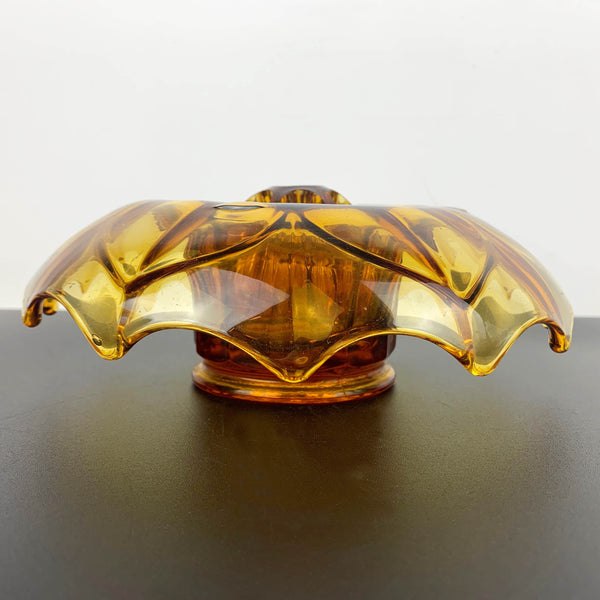 Art deco amber glass flower float bowl with frog