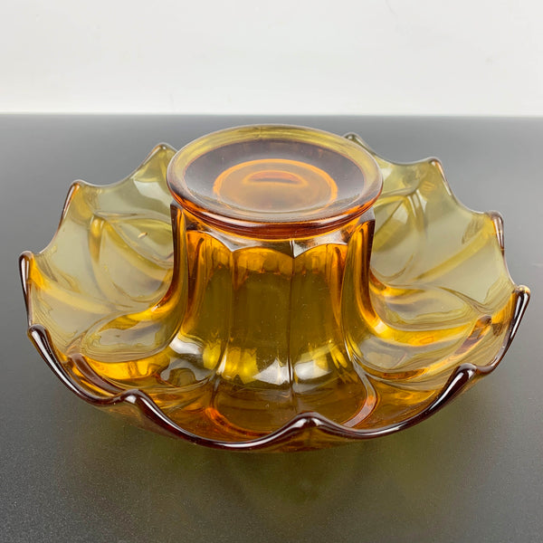 Art deco amber glass flower float bowl with frog