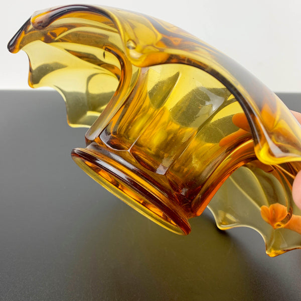 Art deco amber glass flower float bowl with frog