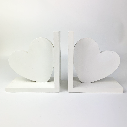 White wooden heart bookends