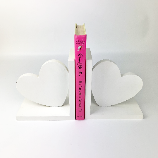 White wooden heart bookends