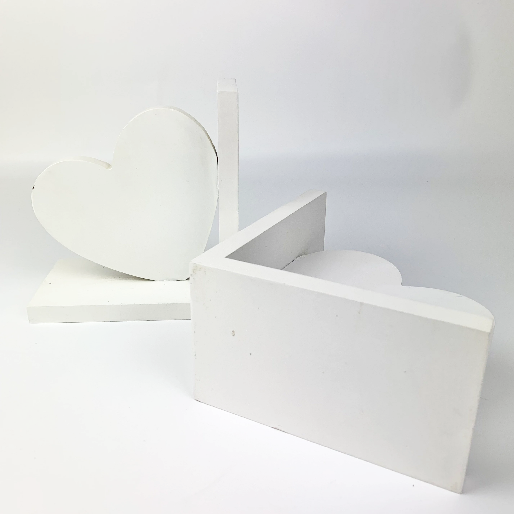 White wooden heart bookends